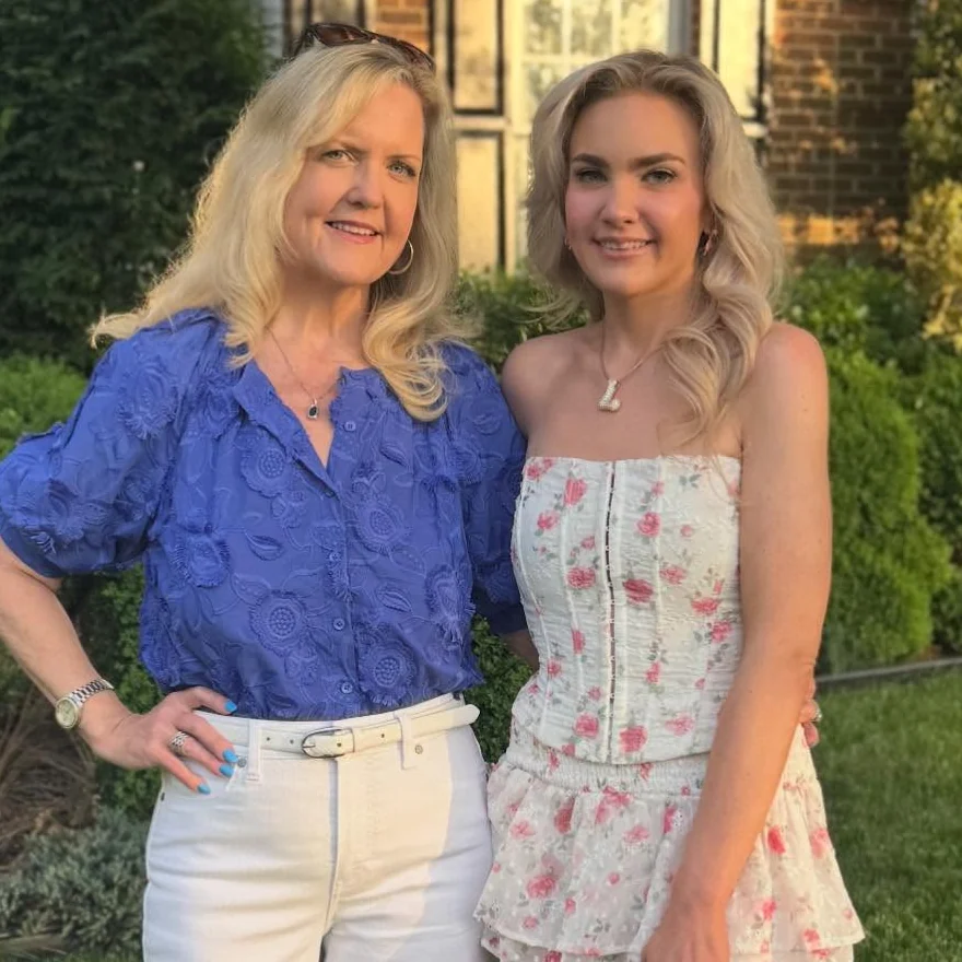 The mother and daughter who run Cork & Car Tours, photographed together outside their home in Loudoun County.